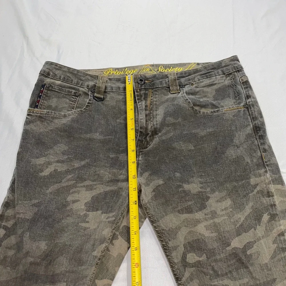 Privilege Society Mens Camo Hunter Slim Straight Jeans Green Grey Size 36 x 31